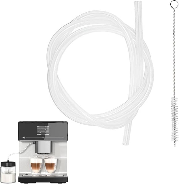 2 m Milk Tube and Cleaning Brush for Miele Ninova Jura Melitta Saeco Krups Severin, Silicone Milk Hoses Replacement Pipe with Cleaning Brush for Fully Automatic Coffee Machines