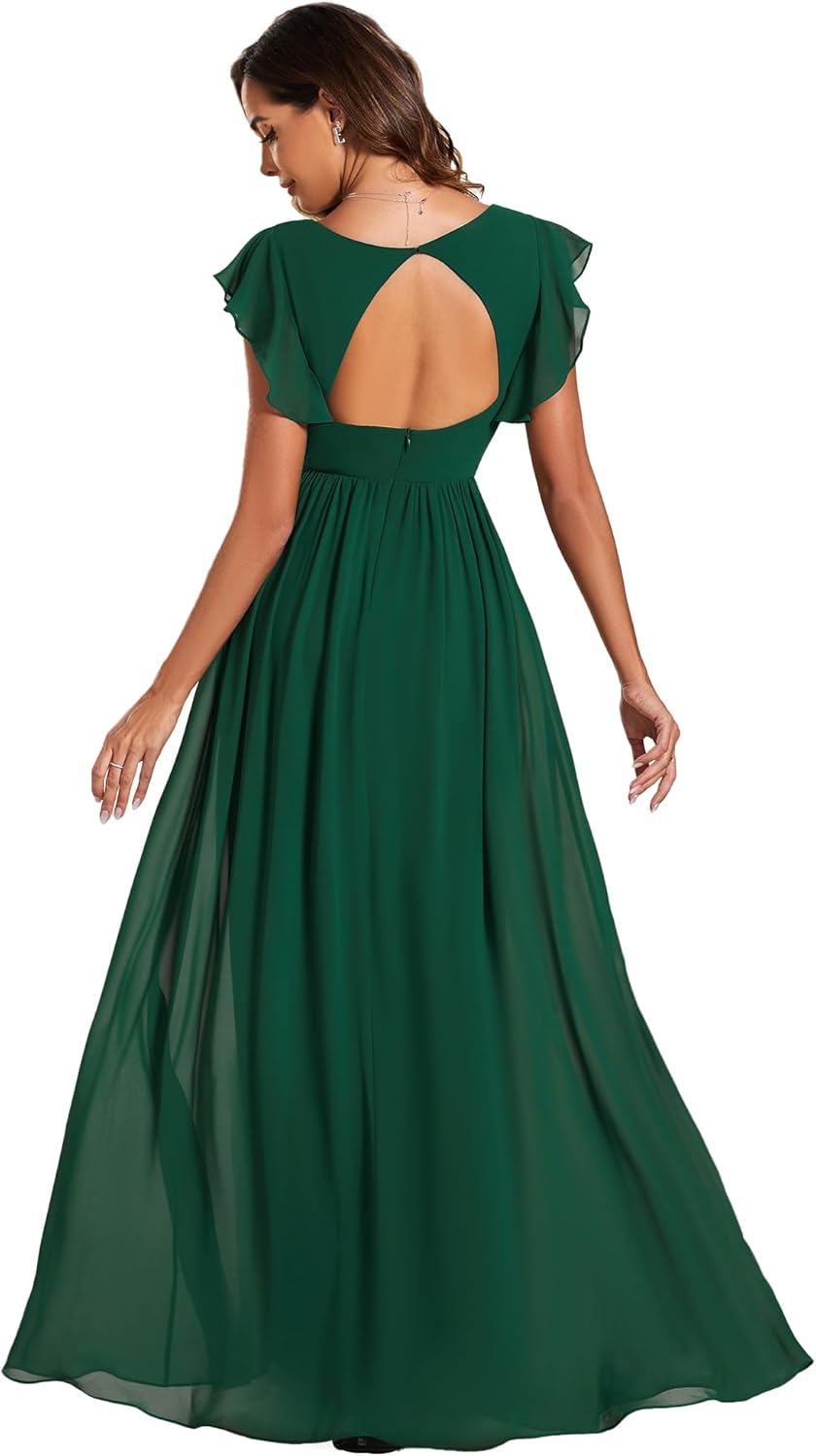 Ever-Pretty Women’s Flowy Chiffon A Line Ruffles Sleeves Back Cutout Bridesmaid Dresses 01819