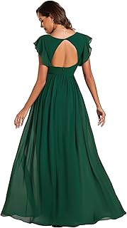 Women's Flowy Chiffon A Line Ruffles Sleeves Back Cutout Bridesmaid Dresses 01819 - Buy now