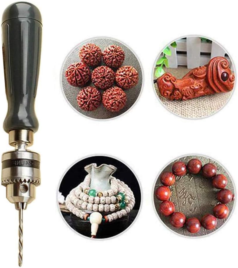 Hand Drill Bits Set, 5 in 1 Manual Tool Pin Vises with Chuck Key & 5pcs Twist Drill Bits for Wood, Jewelry, Delicate Manual Work, Electronic Assembling and Model Making Drill Bit