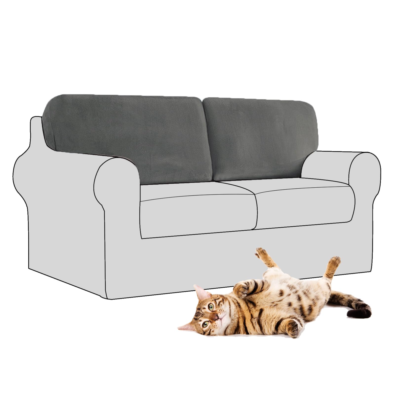 SYLC Stretch Velvet Sofa Backrest Cover, Back Cushion Covers Non-Slip Sofa Cushion Slipcovers for Couch Chesterfield Caravan RV Dinette (Brown grey,2 pcs Rectangle M)