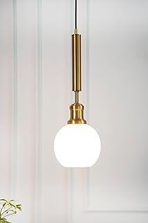 Divine Trends Globe Hanging Pendant Light Antique Brass Finish with Frosted Milky White Glass | Hanging Lamp for Living Ro Price In India