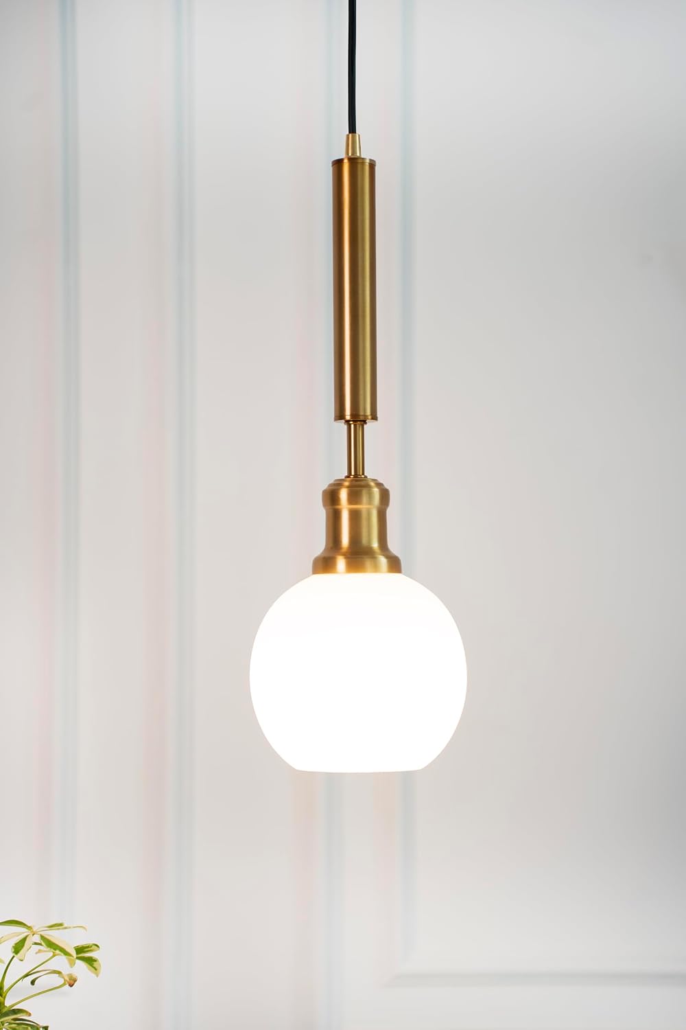 Divine Trends Globe Hanging Pendant Light Antique Brass Finish with Frosted Milky White Glass | Hanging Lamp for Living Ro...