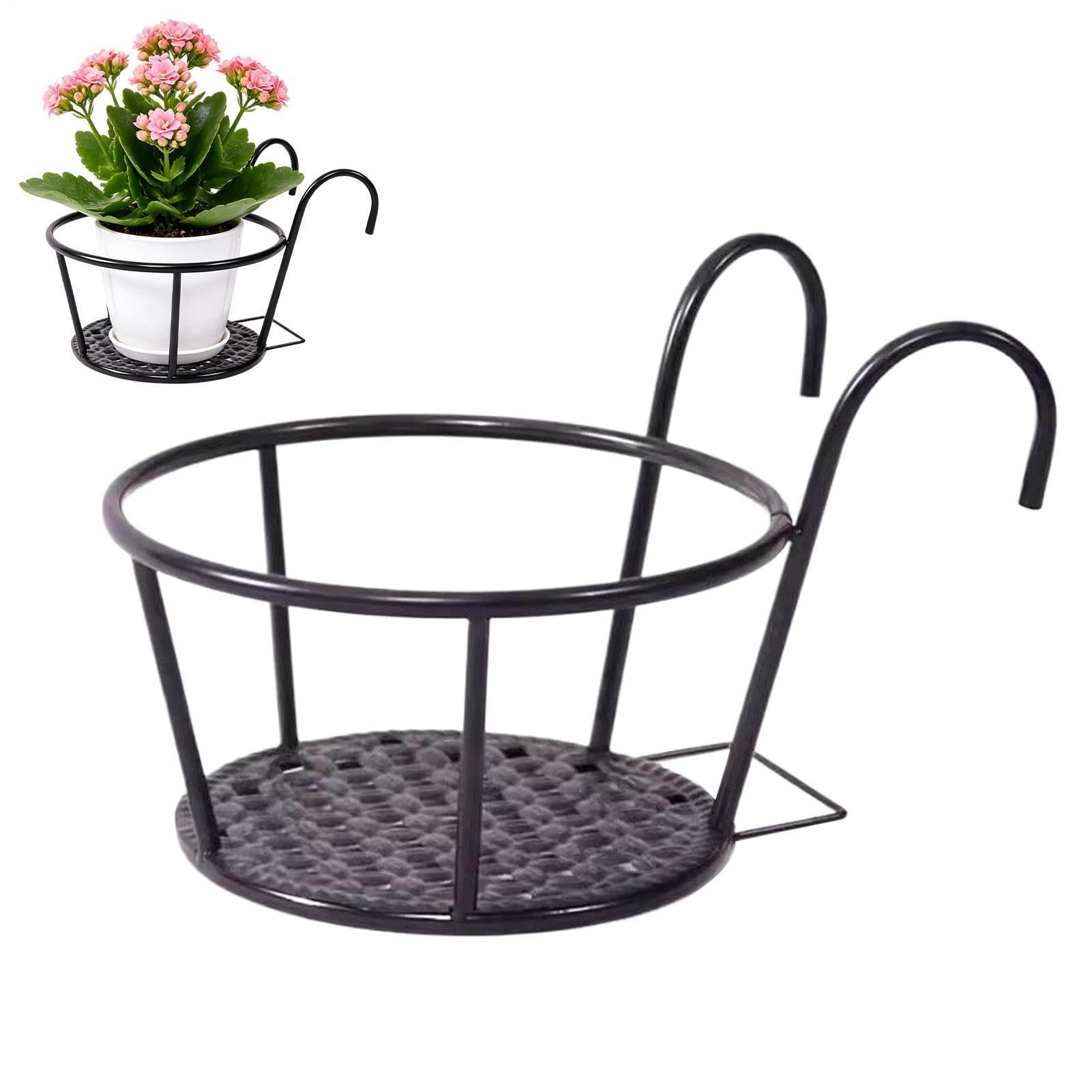 Soportes para plantas de barandilla en hierro grueso negro para balcones y terrazas