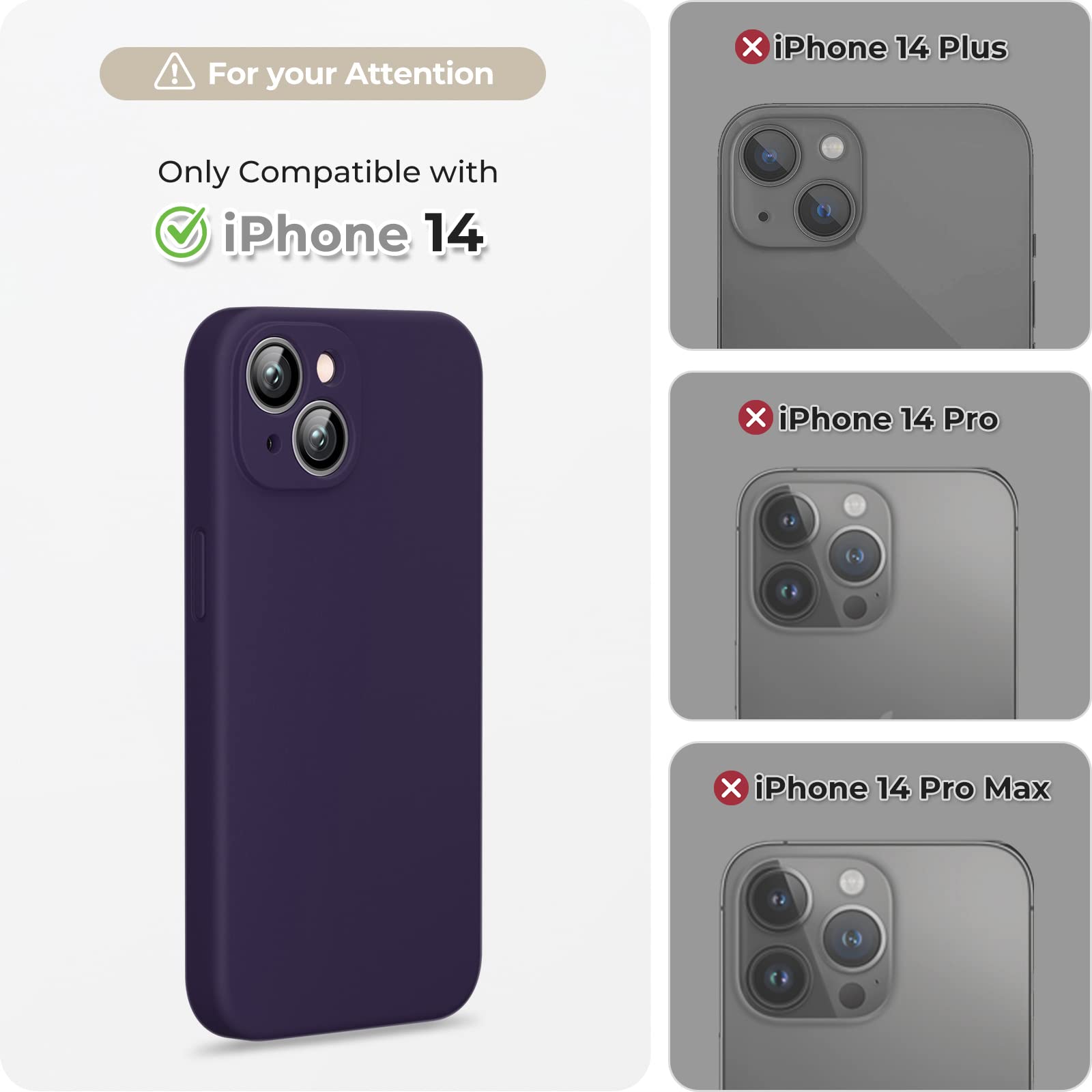 GOODVISH 3 in 1 Cover in Silicone per iPhone 14 6,1'' (2022), con 2 Pezzi di Pellicola Protettiva, Custodia per Cellulare Ultra Sottile Antiurto Resistente Protezione Fotocamera, Viola Scuro