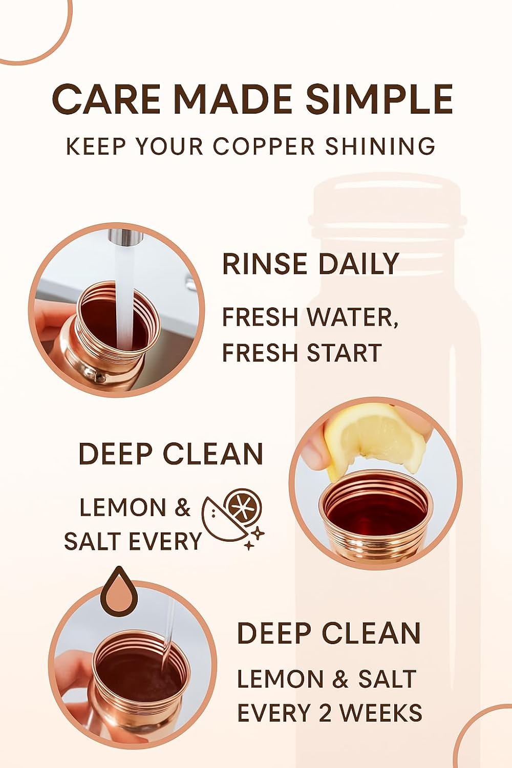 Copper Water Bottle 32oz (11” Tall x 3” Diameter) – 100% Pure Copper, Leak-Proof Cap, Handcrafted Ayurvedic Drinking Vessel for Daily Hydration, Yoga, Office & Gifting