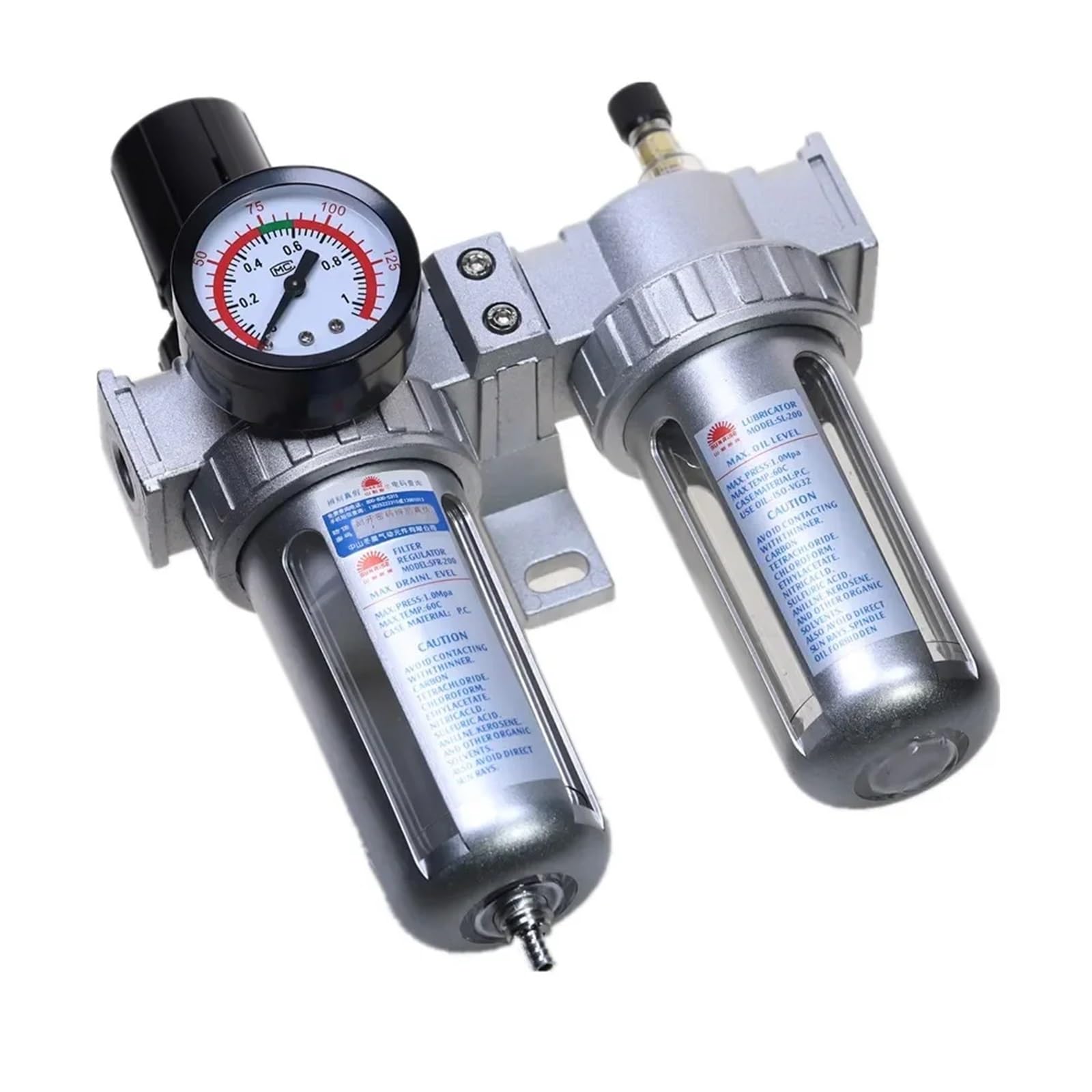 Filtro regulador de Agua y Humedad for lubricador de Aceite de compresor de Aire con Soporte SFC-200 de 1/4'', 1/2'' y 3/8'', 0-1 MPa, 0-150 PSI(45661)