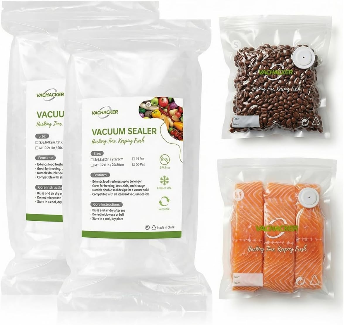 30 Pack Reusable Vacuum Sealer Bags with Valve, 10"x11" BPA Free Replacement Bags for Handheld Sealer, Perfect Starter Kit Refill, Dishwasher & Freezer Safe