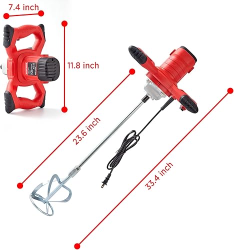 Miniatura 2 de Mezclador de hormigón eléctrico de mano de 2300 W, mezclador de cemento portátil con 6 velocidades ajustables, mezclador de lodo para mezclar barro,