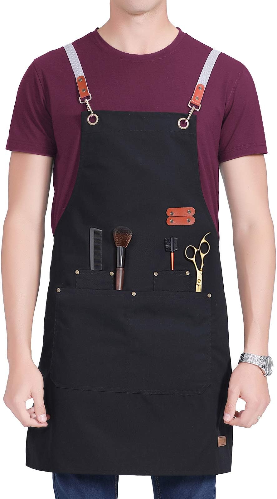 Mootoray Chef Apron Canvas Denim Cross Back Adjustable Apron with Pockets, Kitchen Cooking Baking BBQ Bid Apron for Men Women
