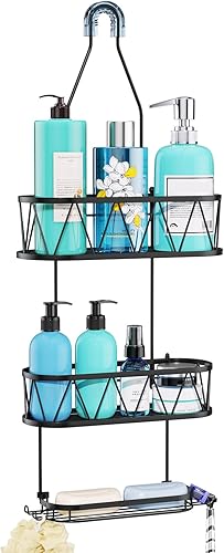 HapiRm Organizador de ducha sobre cabezal de ducha con dos soportes de jabón, resistente al óxido e impermeable con 12 ganchos, organizador de ducha