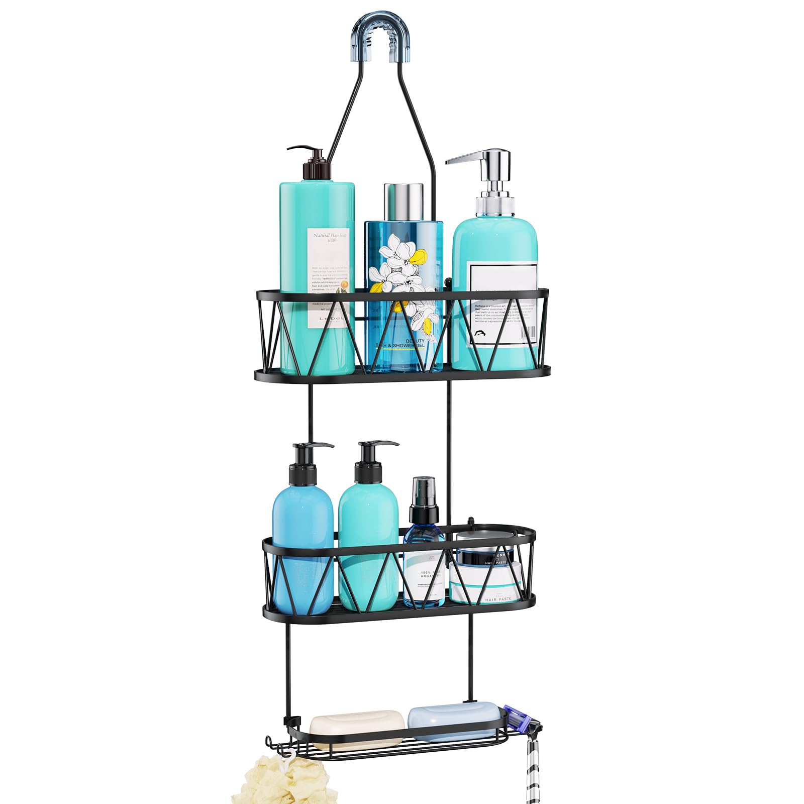HapiRm Hanging Shower Caddy Rustproof Waterproof Shower Organizer with Soap Holder 4 Hooks No Drilling Hanging Bathroom Shelf