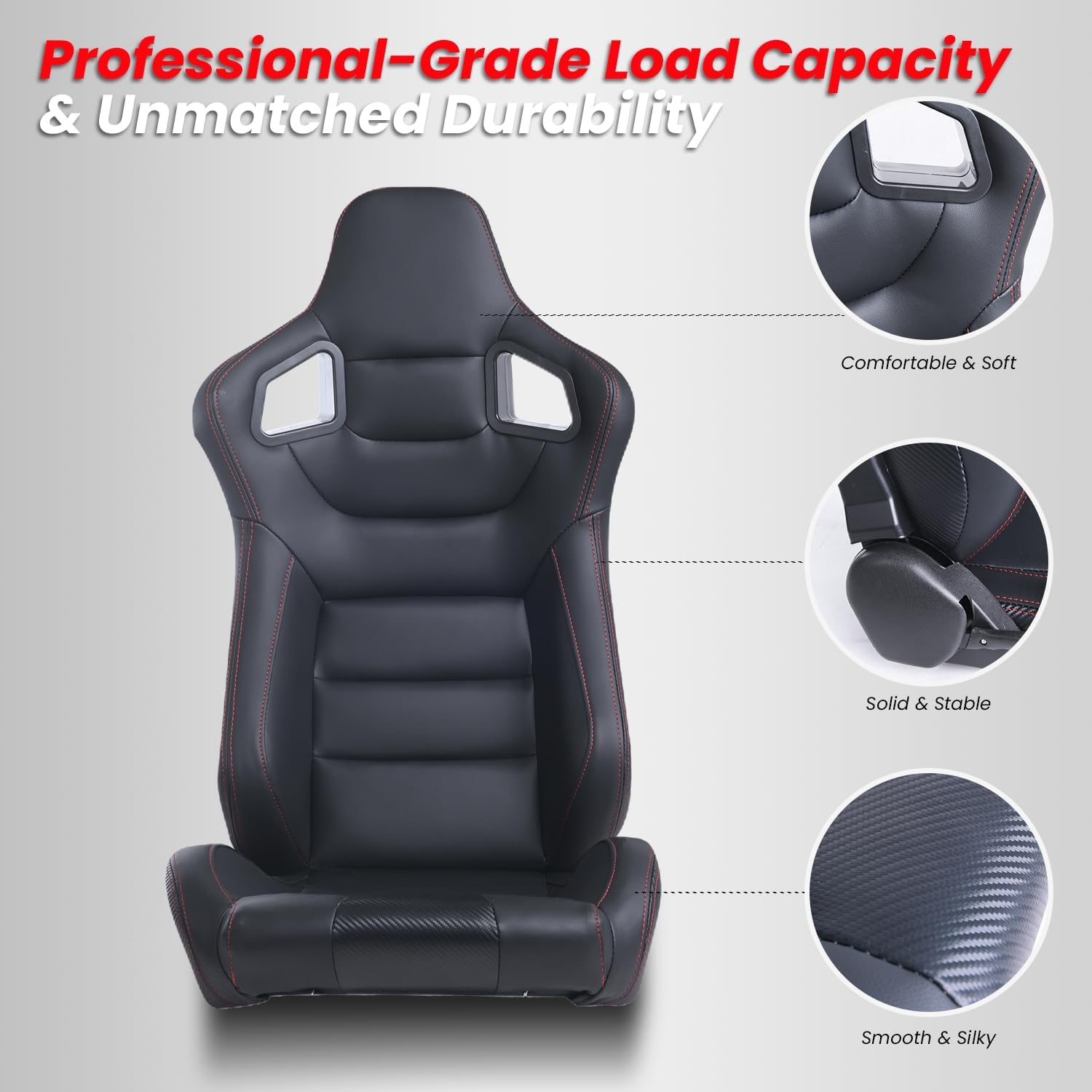Universal Racing Seats for Cars, 1 Pair Race Car Seats with Dual Lock Sliders, Black PVC Leather, 165° Adjustment, 21.6"*36.6"*21.6"