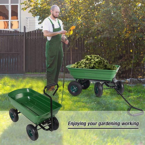 CARSTY Utility Garden Dump Wagon Cart,550 lbs Capacity Heavy Duty Lawn Trolley Yard Wheelbarrow Carrier with Sturdy Steel Frame for Outdoor Camping Picnic Riding Yard,Green