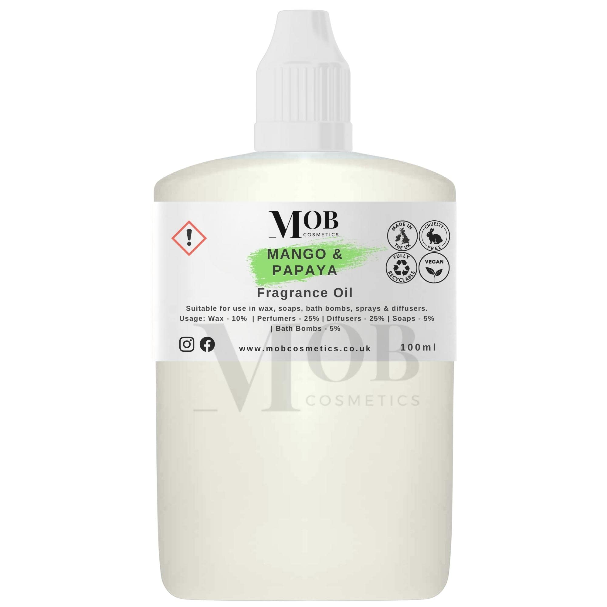 Mango and Papaya Luxury and Designer Fragrance Oil | Highly Concentrated | Perfect for Candles, Soaps, Bath Bombs, Diffusers, Wax Melts | UK Made | Vegan (Mango and Papaya, 100ml (Pack of 1))