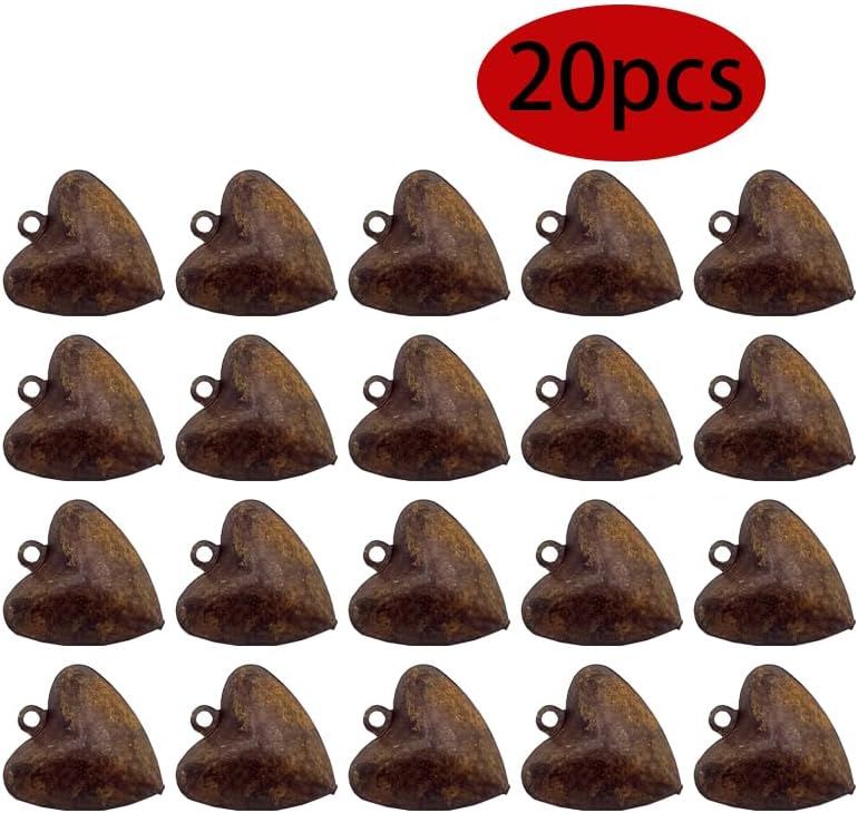 Generic 20pcs Rusty Bells Craft Bells Heart Shaped Christmas Bells Decoration Metal Sleigh Bells DIY Bag Wedding Garland Jewelry Fireplace Ornaments Front Door Window Rusty Jingle Bells