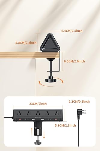 Miniatura 9 de Regleta de alimentación con abrazadera de escritorio de 6.5 pies con 5 salidas de CA y 6 puertos USB PD de 40 W USB-C de carga rápida, protector de