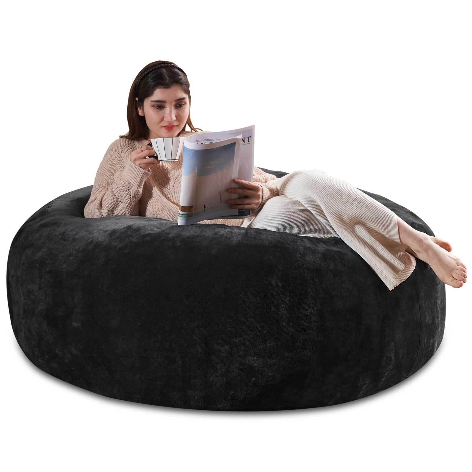 Oversized Bean Bag Chairs for Adults?6FT?Bean Bag Chair with Filler Included?Memory Foam Chair?Removable and Washable Flannel Cover, Suitable for Reading Chairs in Living Room and Bedroom.(Black)