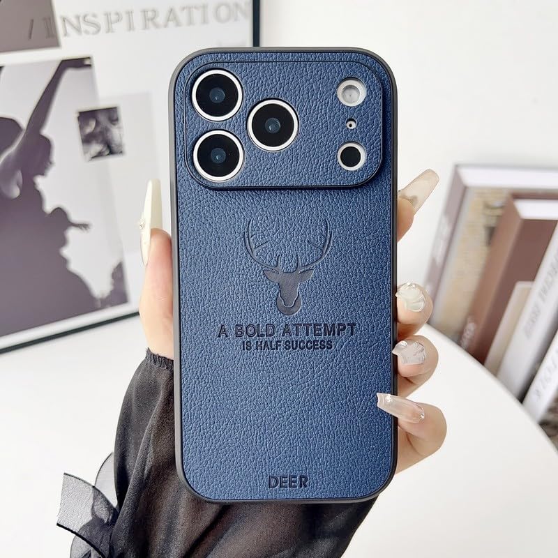 Étui iPhone 17 Pro Max bleu en silicone rigide et cuir antichoc