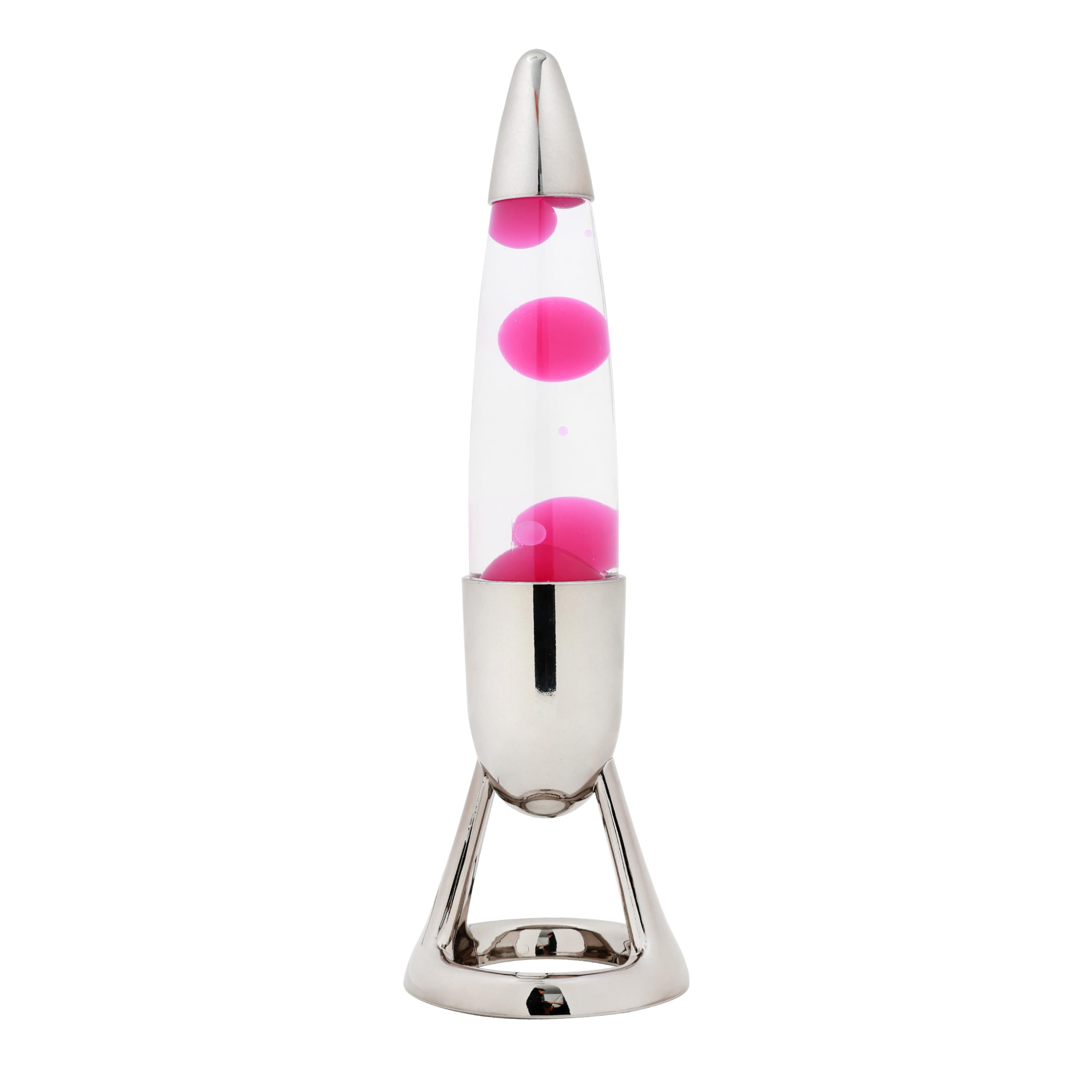 I-TOTAL® - Lámpara de lava LED Missile con luz que cambia de color RGB, cera rosa y base plateada - 40,5 cm