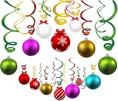15Pcs Christmas Ball Hanging Swirls Xmas Ball Ceiling Streamer Birthday Decorations Christmas Themed Party Favors for Holiday Baby Shower Home Decoration Party Supplies