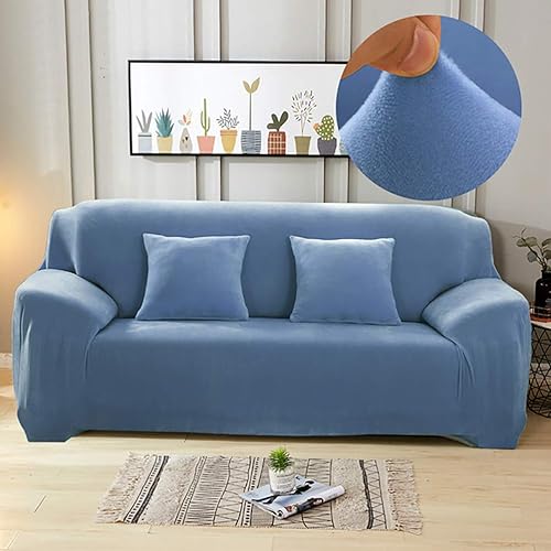Miniatura 13 de Funda de terciopelo ultrasuave para sofá de colores lisos, elastano elástico para sofá biplaza protección de muebles, fundas antideslizantes a