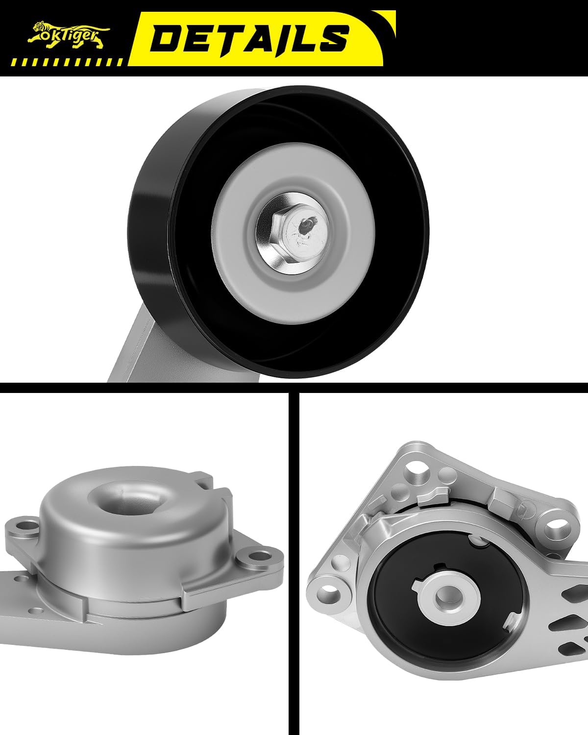 Oktiger Belt Tensioner Assembly with Pulley Fit for Ford F150 E150 E250 E350 for Expedition for Mustang for Lincoln Navigator 02-11 for Mercury Mountaineer 4.6L 5.4L 6.8L OE# 1L2E6B209AA,38274