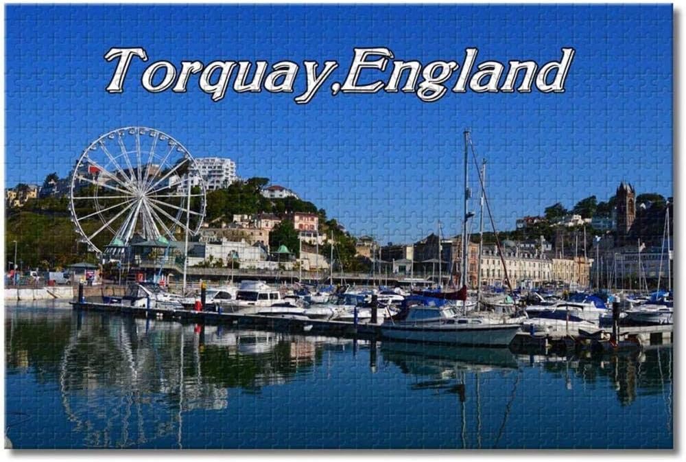 HUIHUIco UK England Torquay Port Jigsaw Puzzles for Adults Kids 1000 Pieces Wooden Puzzle Game for Gifts Home Decoration Special Travel Souvenirs