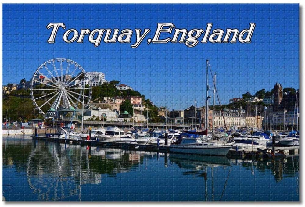 HUIHUIco UK England Torquay Port Jigsaw Puzzles for Adults Kids 1000 Pieces Wooden Puzzle Game for Gifts Home Decoration Special Travel Souvenirs