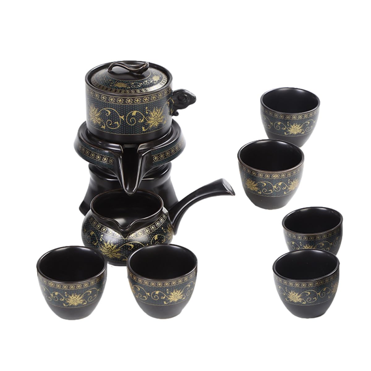 Kit de Tetera de Cerámica China Negro para Té Suelto y Bolsitas | Cerámica, Diseño Semiautomático Antiquemaduras, Uso en Oficina Quienes Disfrutan Beber Té