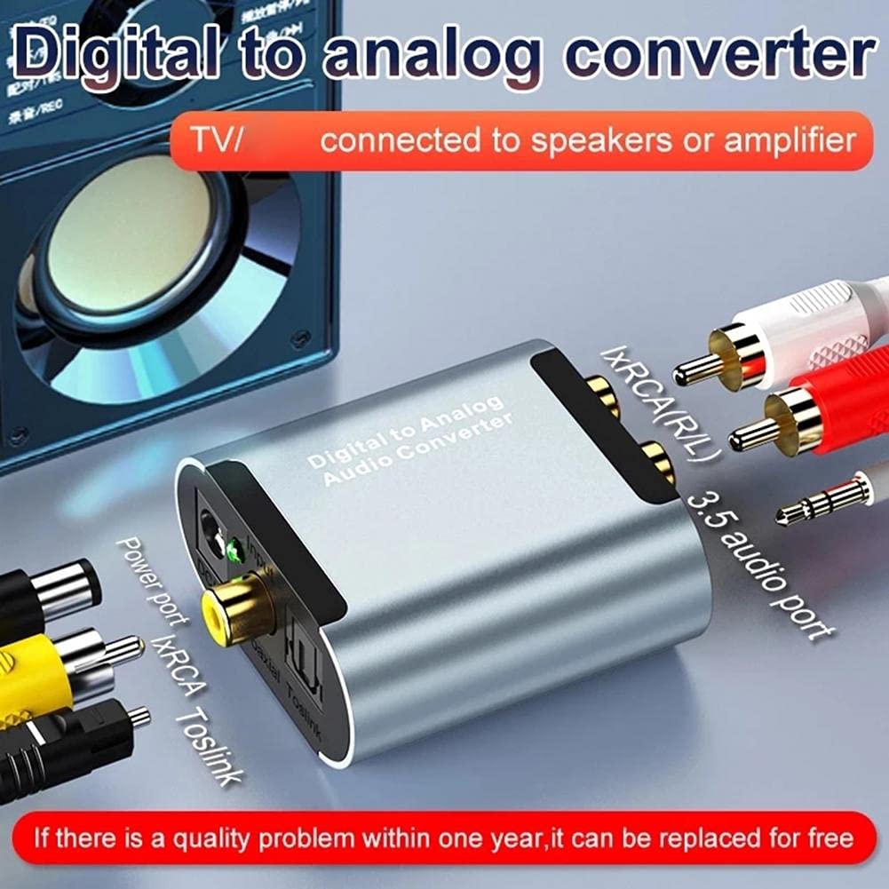 Connectors for RCA Audio Decoder Adapter Converter Amplifier Digital Toslink Coaxial to Analog for Household Music Audio Decoration - (Color: Sliver Gray B)