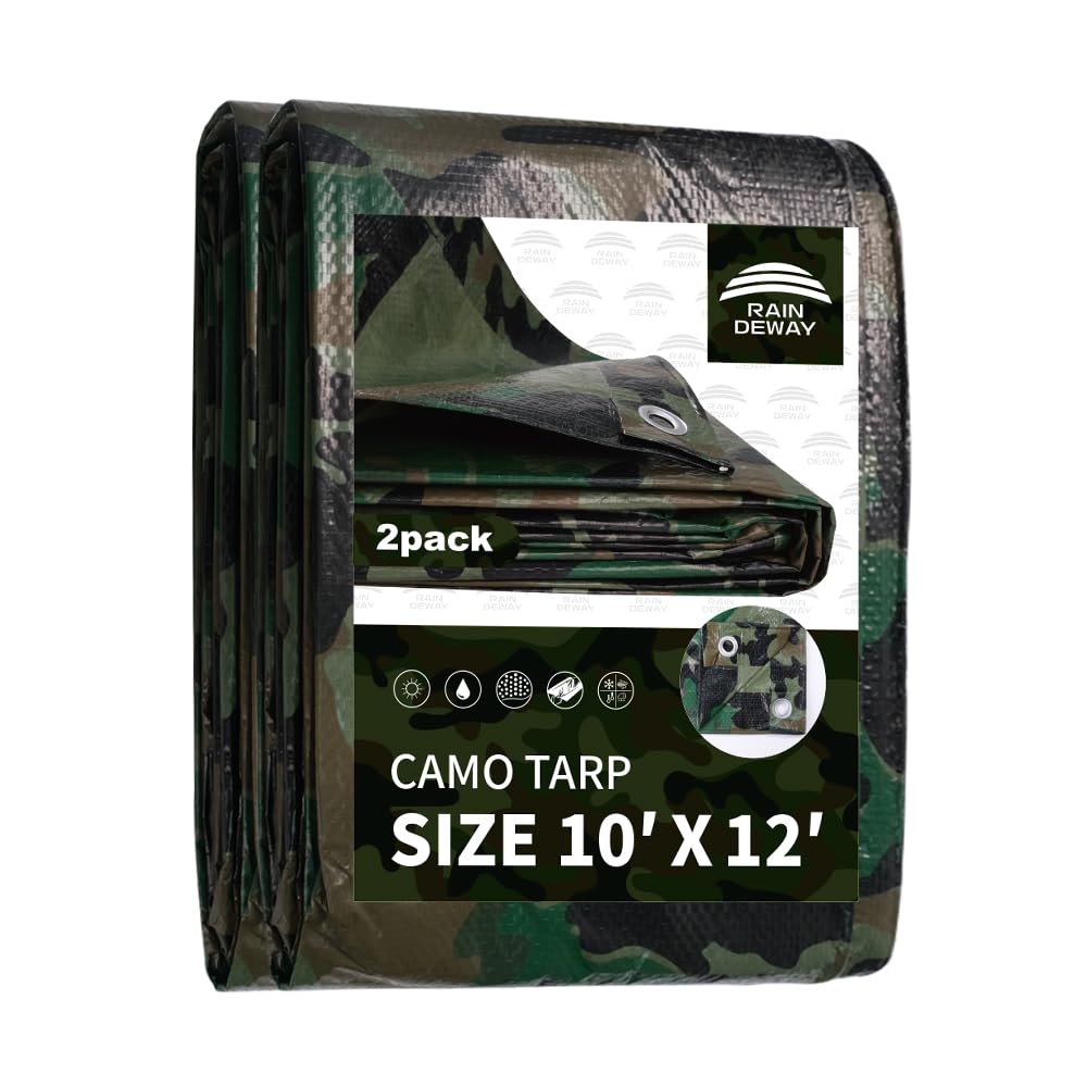 RAINDEWAYCamo Tarp 10x12 Feet - 7 Mil Thickness, Multipurpose Waterproof Camouflage Tarp Cover