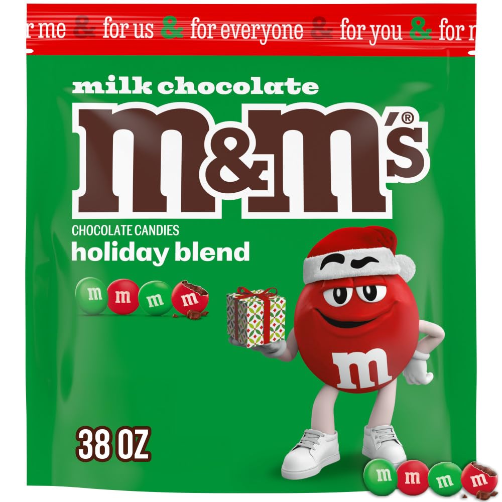 M&M'S Milk Chocolate Red & Green Christmas Candy Bulk Assortment, Bulk Christmas Candy 38 oz Resealable Bag