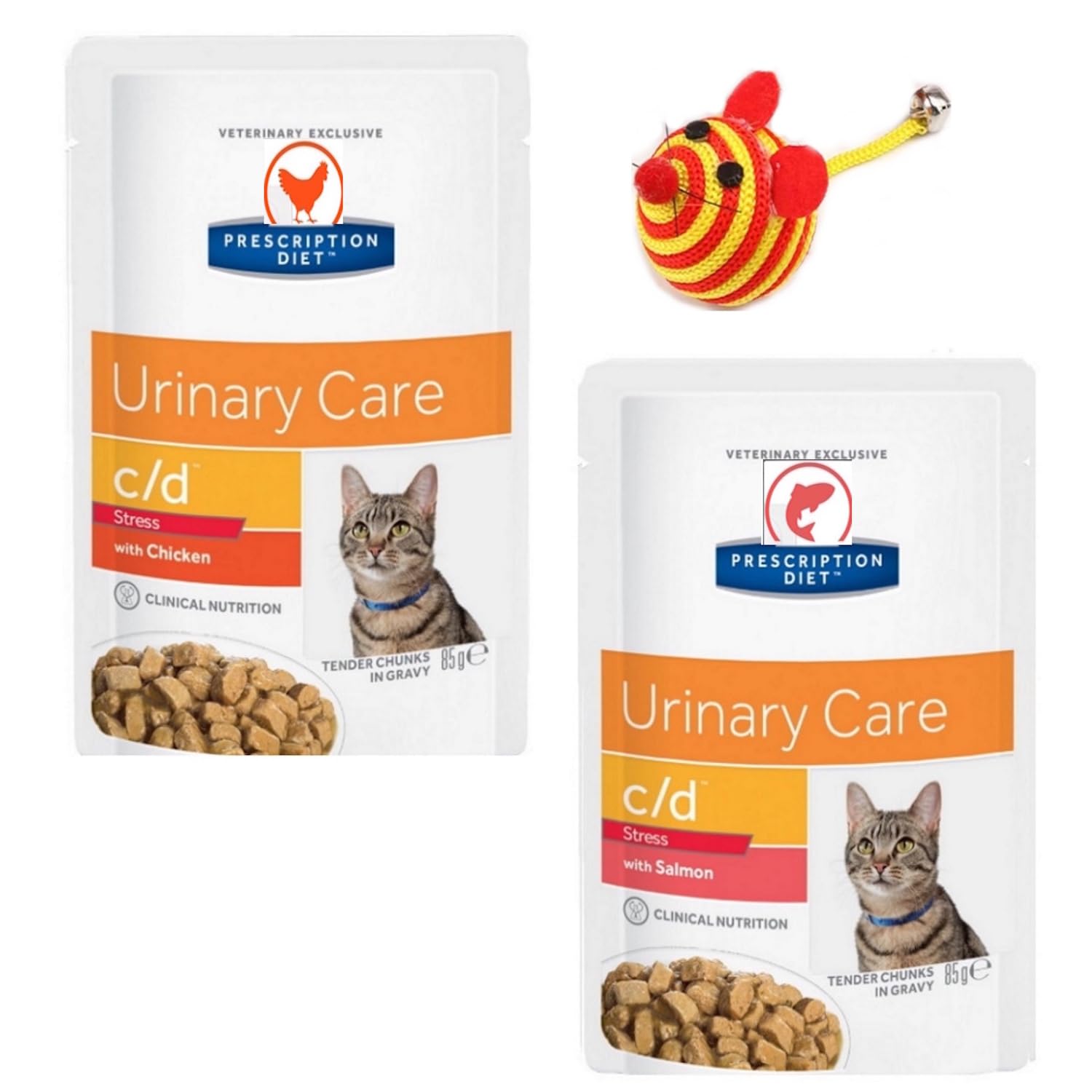 Diet Feline Urinary Care Wet Cat Food Mixed Selection 12 x 85g Pouches (6 x Chicken & 6 x Salmon) and Toy for your Cat – Supports Urinary Tract Health, Balanced Minerals & Hydration