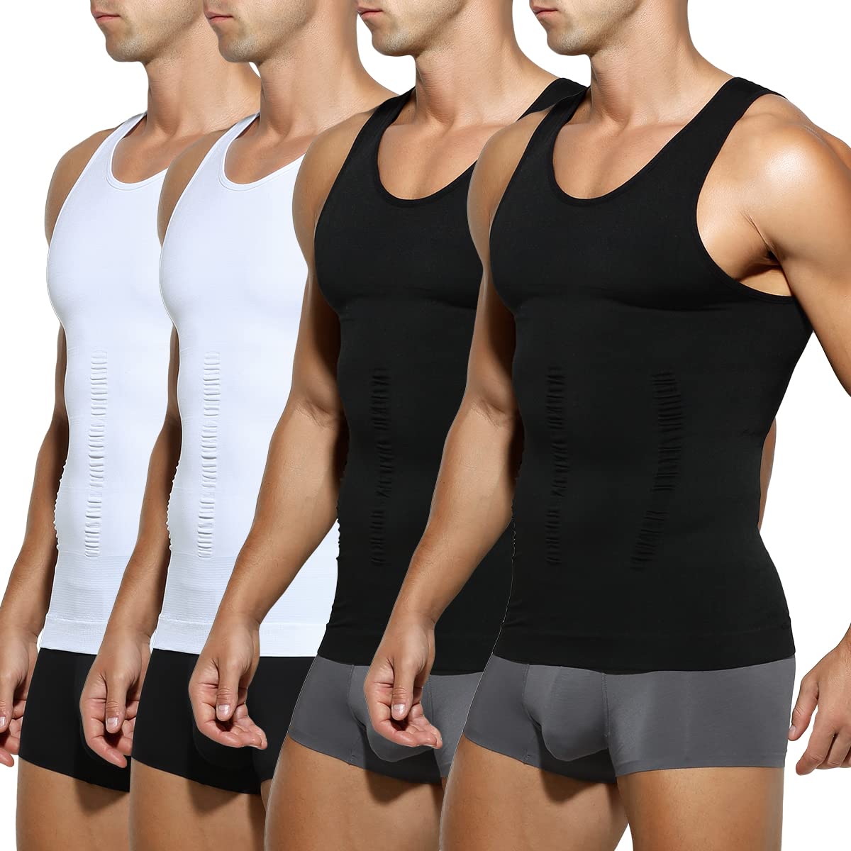 Casey Kevin Debardeur Compression Homme | Débardeur Ventre Plat Homme | Maillot de Corps Gaine Ventre Plat | Gainant Minceur sous-vêtements, S-XXL, Lot de 4
