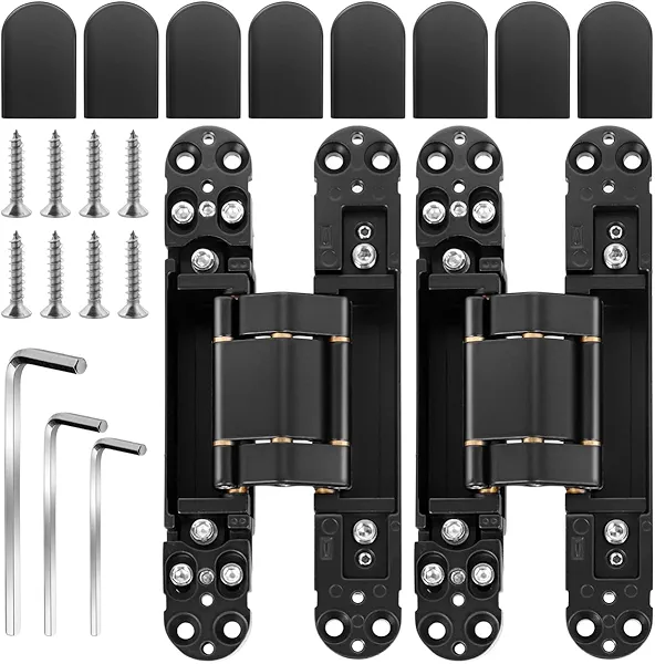 2Pcs 6 inch Stainless Steel Hidden Door Hinges Invisible Hinges for Doors, 180 Degree Swing Concealed Hinges, 3 Way Adjustable & Heavy Duty