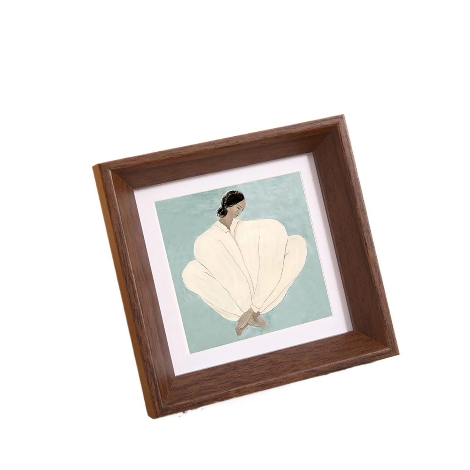 Square Wooden Picture Frame Mini For Oil Pastel Artwork, Room Photo Display Desktop For Photo And Picture(P02 Walnut Brown,4inches 10.2x10.2cm)