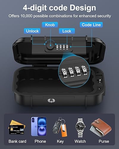 Miniatura 3 de Caja de seguridad portátil para regalos de Navidad, caja de seguridad con combinación de 4 dígitos para viajes, caja de seguridad pequeña antirrobo