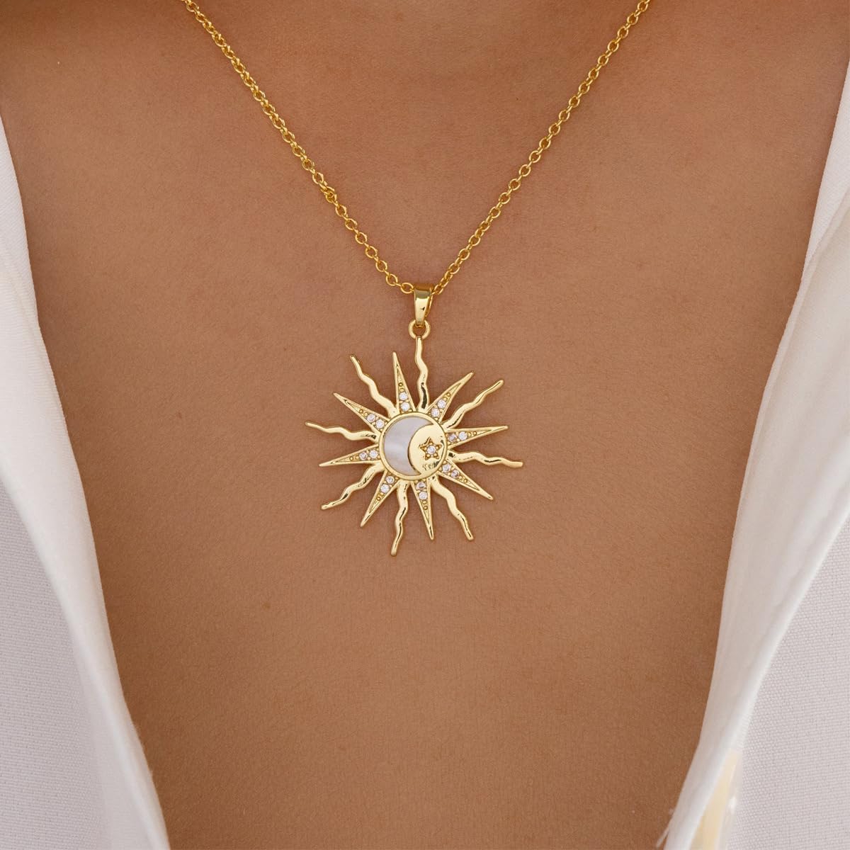 Gold Silver Rhinestone Sun Necklace Bohemian Sun Pendant Necklace Dainty Gold Necklace for Women Christmas Jewelry Accessories - Image 2