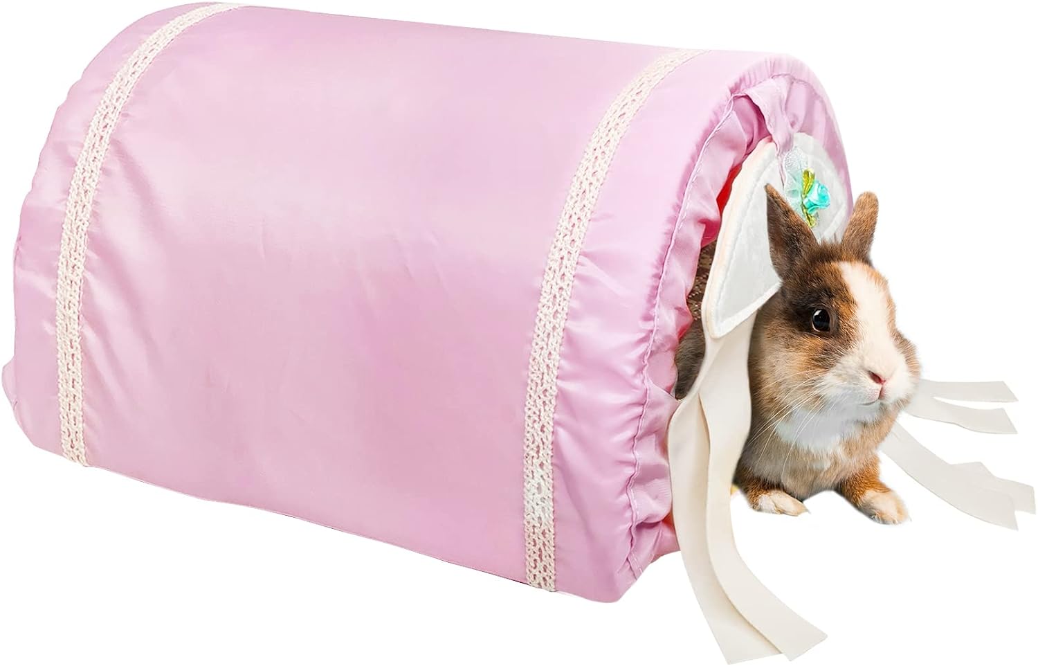 kathson Guinea Pig Tunnel Hideout Tube with Fleece Curtain Pet Tunnel House Cage Accessories for Guinea-Pig Hamster Rat Bunny Chinchilla…