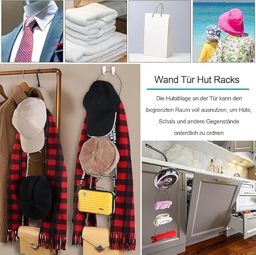 Ruikcoll Cap Halter Tür Hut Racks 10 Stück,Haken für Handtaschen Aufhänger für Schals Handtaschen Handtücher Kleidung Krawatten mit Haken zum Aufhängen,Weiß