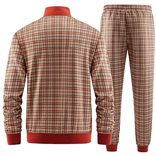 W Jianwang Track Suits For Men Set Jogging Tracksuit Mens Sweatsuits 2 Piece Sport Plaid Jogger Sweat Suits Sports Clothes Jackets And Pants Two-Piece Outfits Red Jw-2701-Xl #TOP2