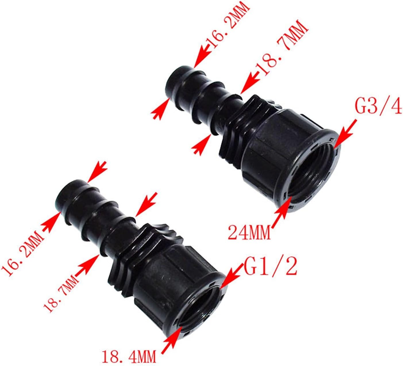 Kitchen Garden Hose Barb Hose Connector 1/2 Female Thread Connector 3/4 20 Pe Plastic Hose Barb Garden Irrigation Accessories 10 Pcs (Diameter : 1/2'')/3/4''