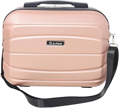 UHL Large Make Up Bag for Women, Travel Cosmetic Bags, Hard Shell ABS Makeup Case with Shoulder Strap, Beauty Multifunction Vanity Case Toiletry Bags with Handle, Water-Resistant, Rose Gold, 14.5L