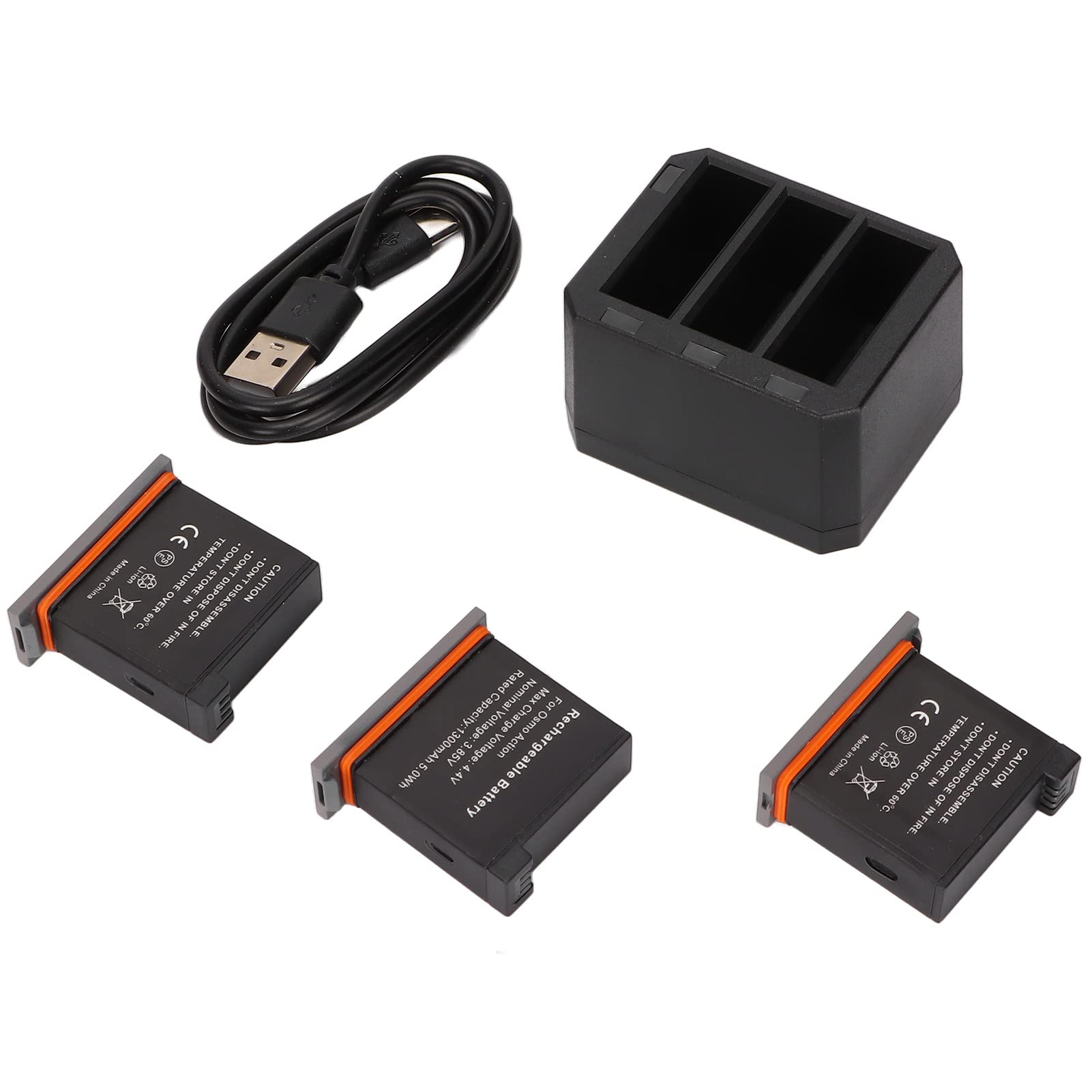 Haofy Caricatore Triple USB per la Fotocamera di Azione con Batterie da 1300 Pacchetti da 1300, Durata della Batteria, Indicatore a LED per gli Appassionati di Esterni