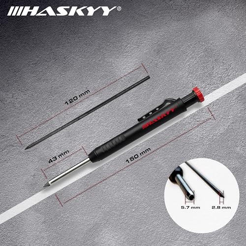 Miniatura 3 de Haskyy Marcador De Profundidad Set Con Minas Y Sacapuntas Lápiz De Carpintero Para Madera, Metal, Piedra, Azulejos Y Plástico Portaminas Para Profesionales, Obra Y Agujeros Profundos
