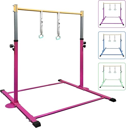 Miniatura 8 de GLANT Barra de gimnasia para niños niñas y jóvenes altura ajustable de 3 a 5 pies equipo de gimnasio en casa ideal para entrenamiento en interiores