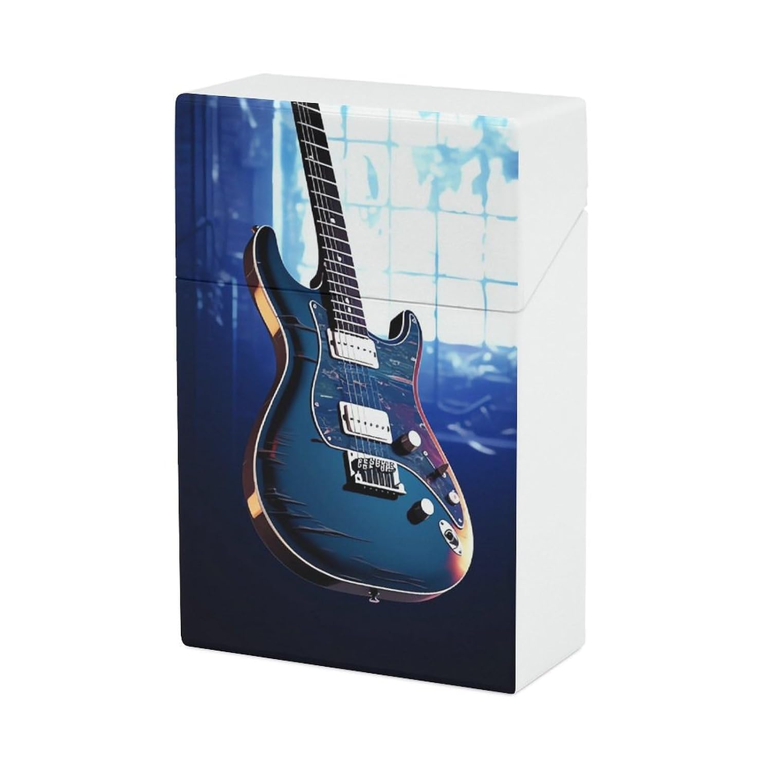 Blue Guitar Cigarette Case for King Size Retro Holder Case with Exquisite Carved Patterns Box 20 Regular Size Cigarettes