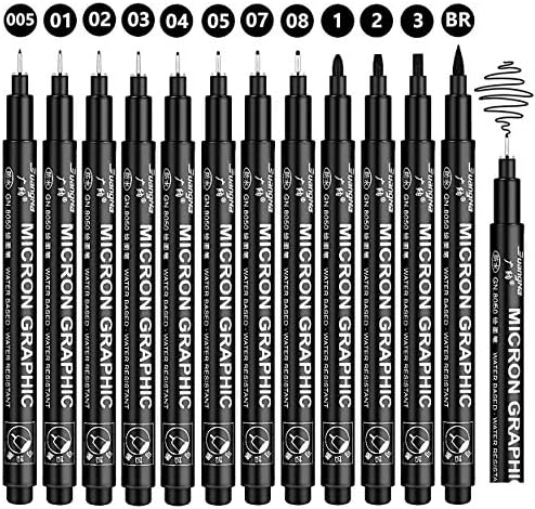 Gelanty Black Fineliner Pens Set 12 Pack Fineliners Technical Drawing Pens, Micro Liner Art Pens for Artist, Brush Pens for Art Sketching, Technical Drawing, Illustration, Comic