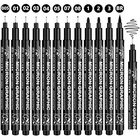 Gelanty Black Fineliner Pens Set 12 Pack Fineliners Technical Drawing Pens, Micro Liner Art Pens for Artist, Brush Pens for Art Sketching, Technical Drawing, Illustration, Comic Cover